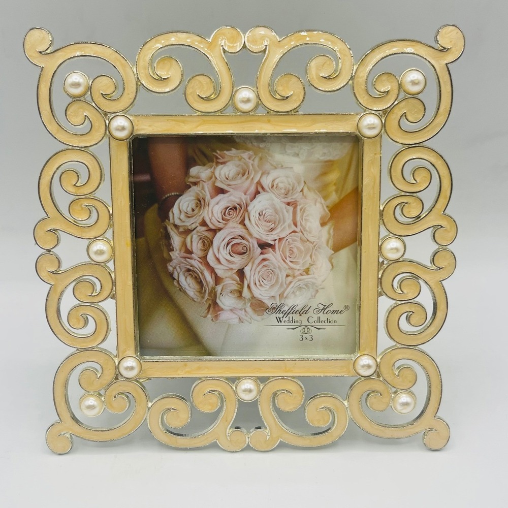 Sheffield Home Wedding Collection 3x3 Picture Frame Cream Enamel Faux Pearl